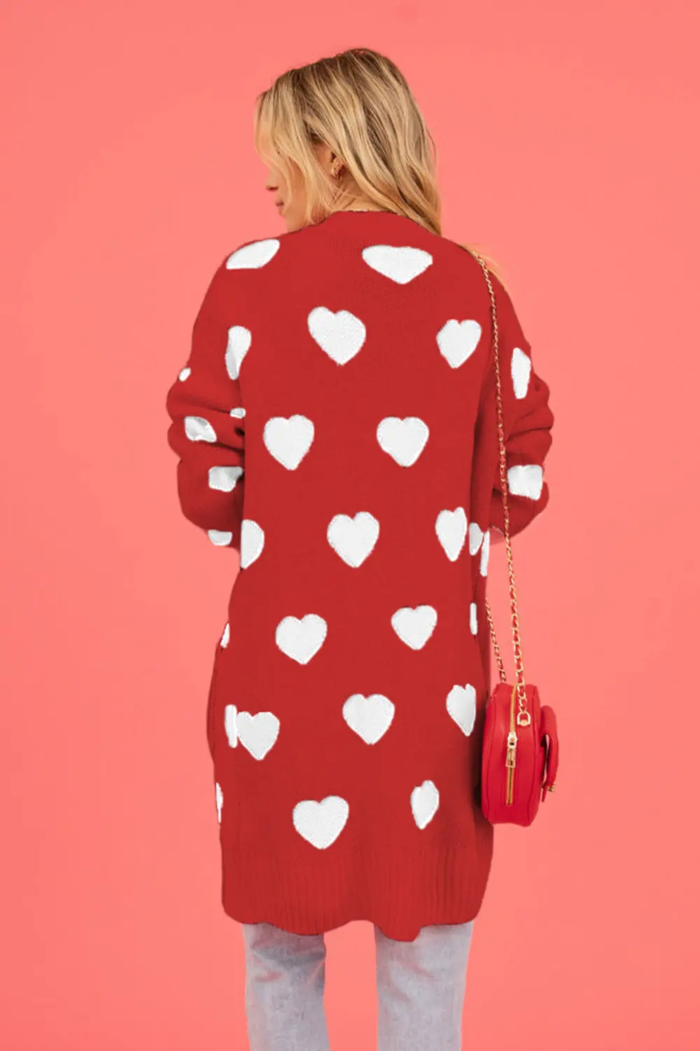 Heart Graphic Open Front Cardigan with Pockets, image 11
