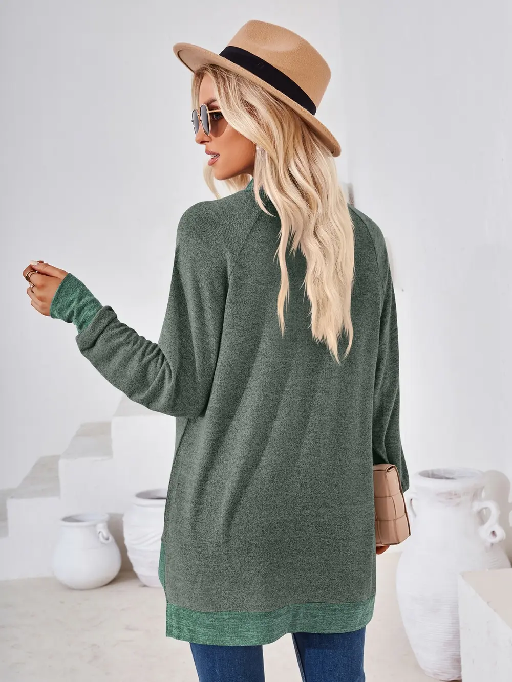 Contrast Mock Neck Long Sleeve T-Shirt, image 13