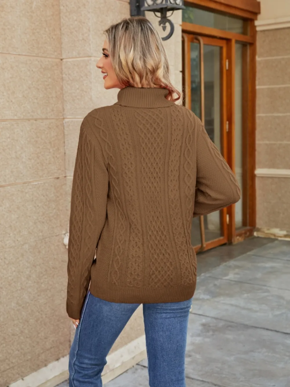 Cable-Knit Mock Neck Sweater, image 3
