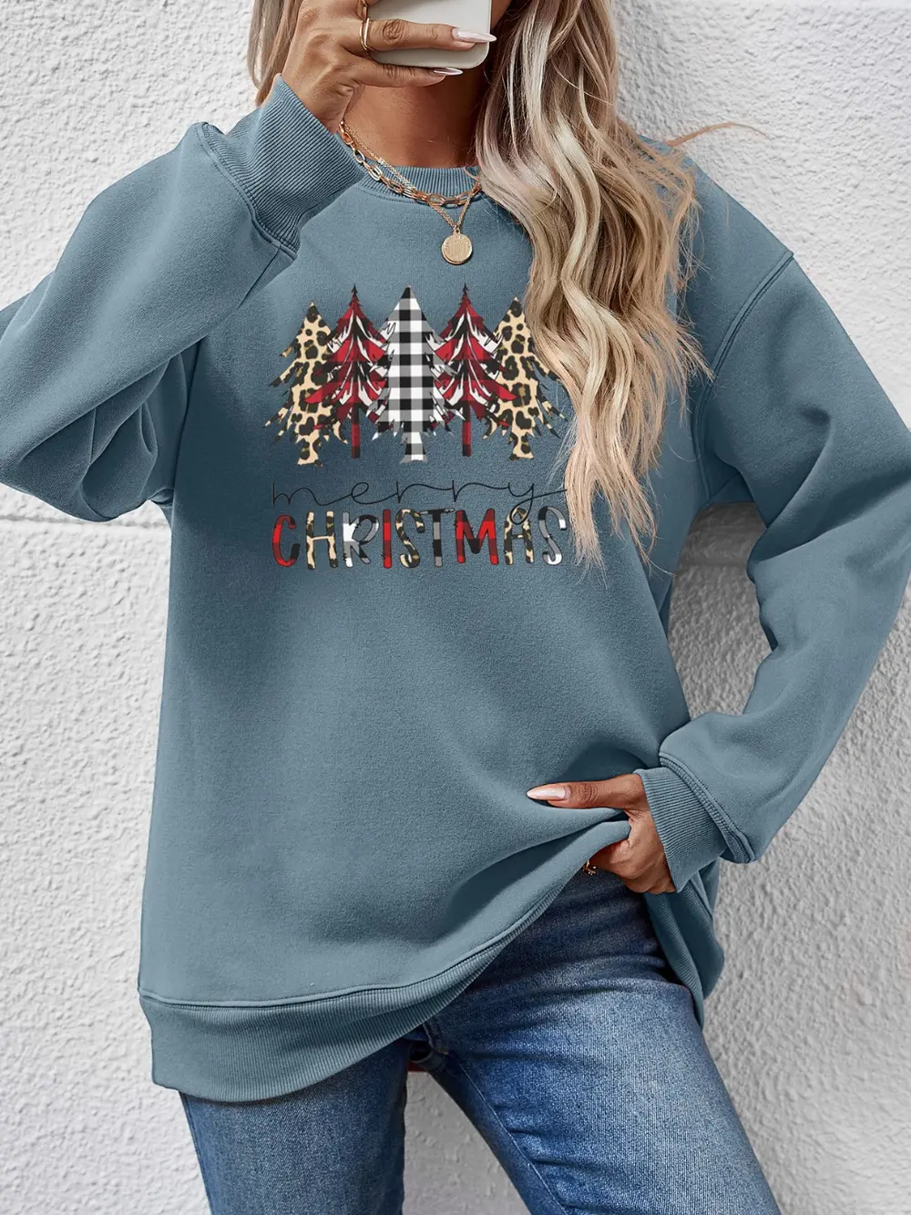 MERRY CHRISTMAS Round Neck Long Sleeve Sweatshirt, image 5