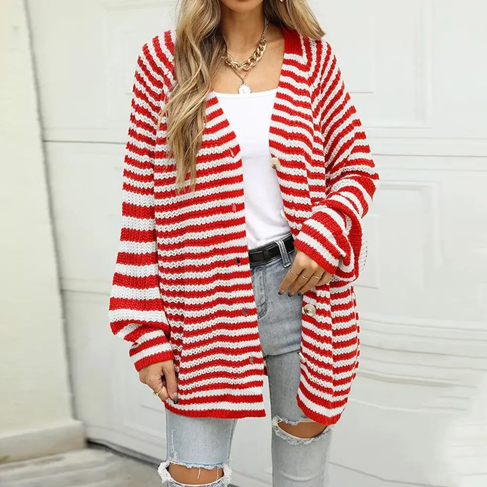 Striped Button Down Long Sleeve Cardigan, image 8