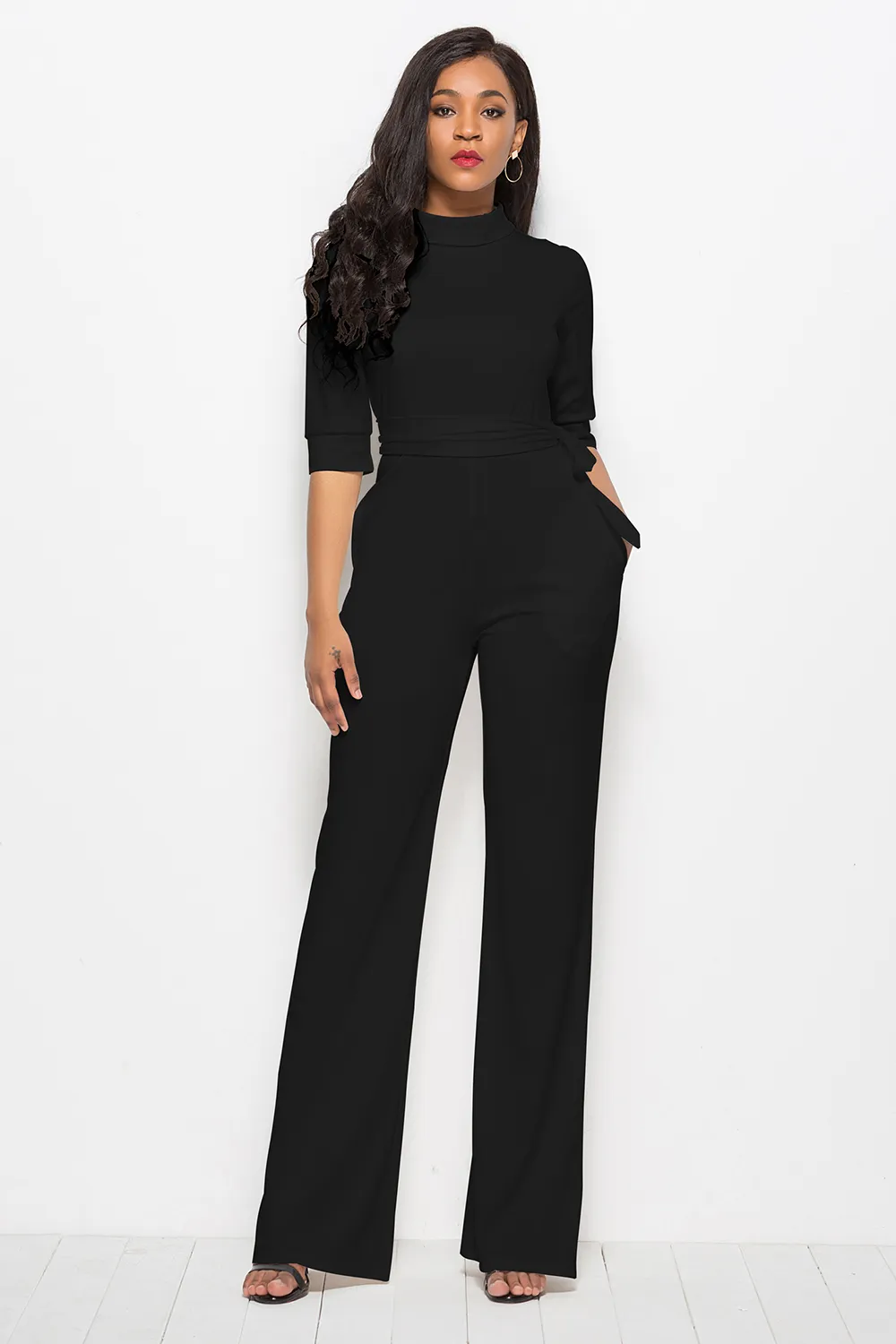 Mock Neck Tie-Waist Half Sleeve Jumpsuit, image 26