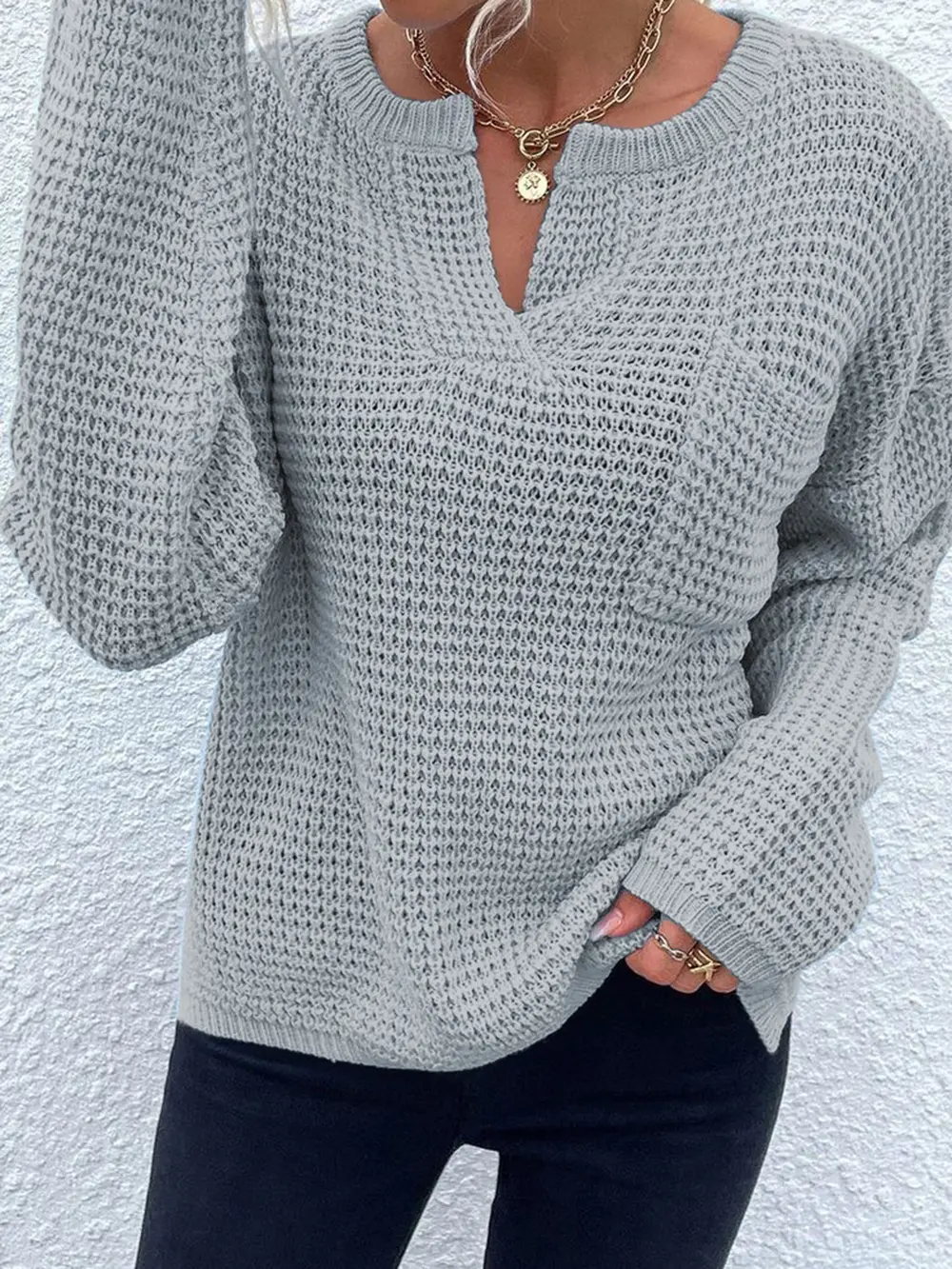 Notched Long Sleeve Sweater, image 11