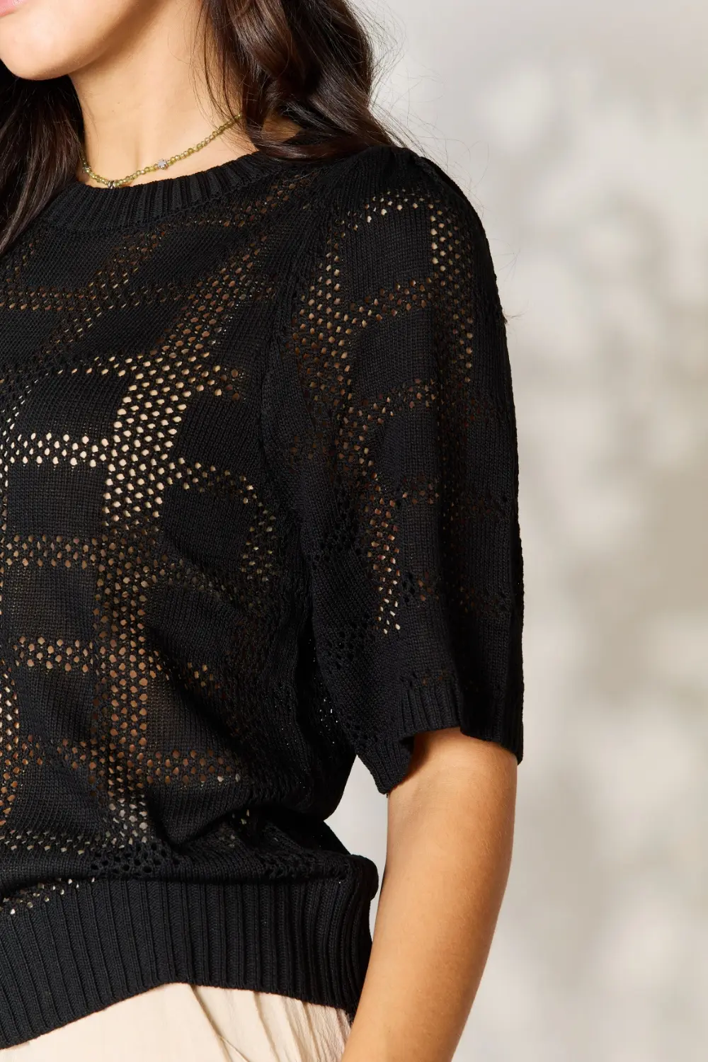 Ribbed Trim Round Neck Knit Top, image 5