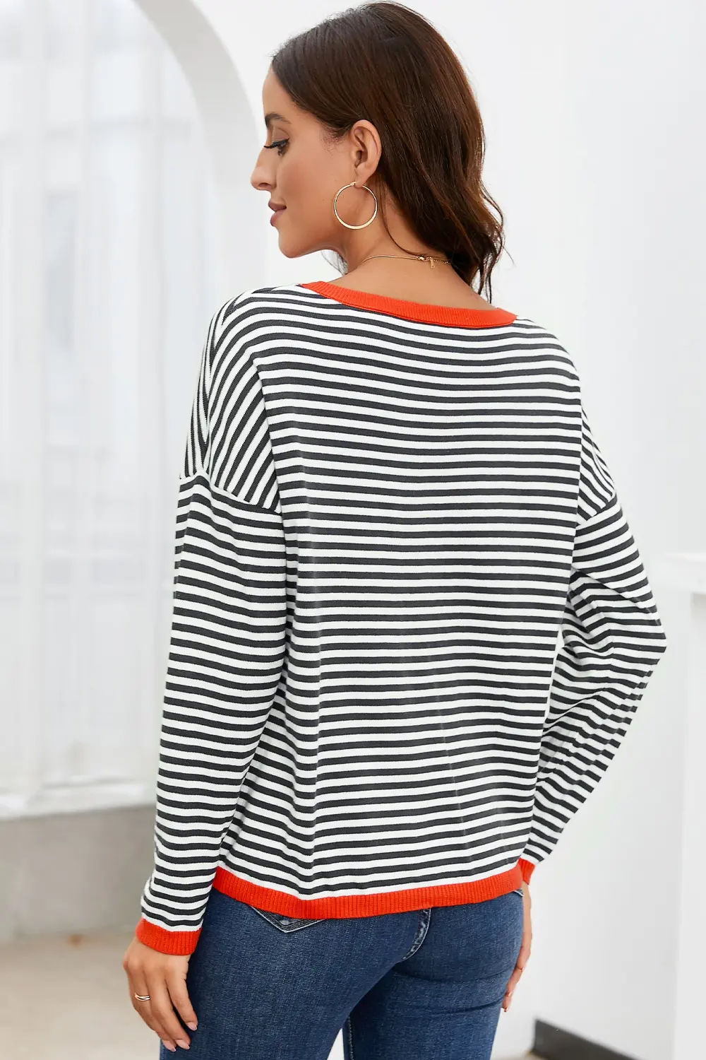 Striped Round Neck Drop Shoulder T-Shirt, image 10