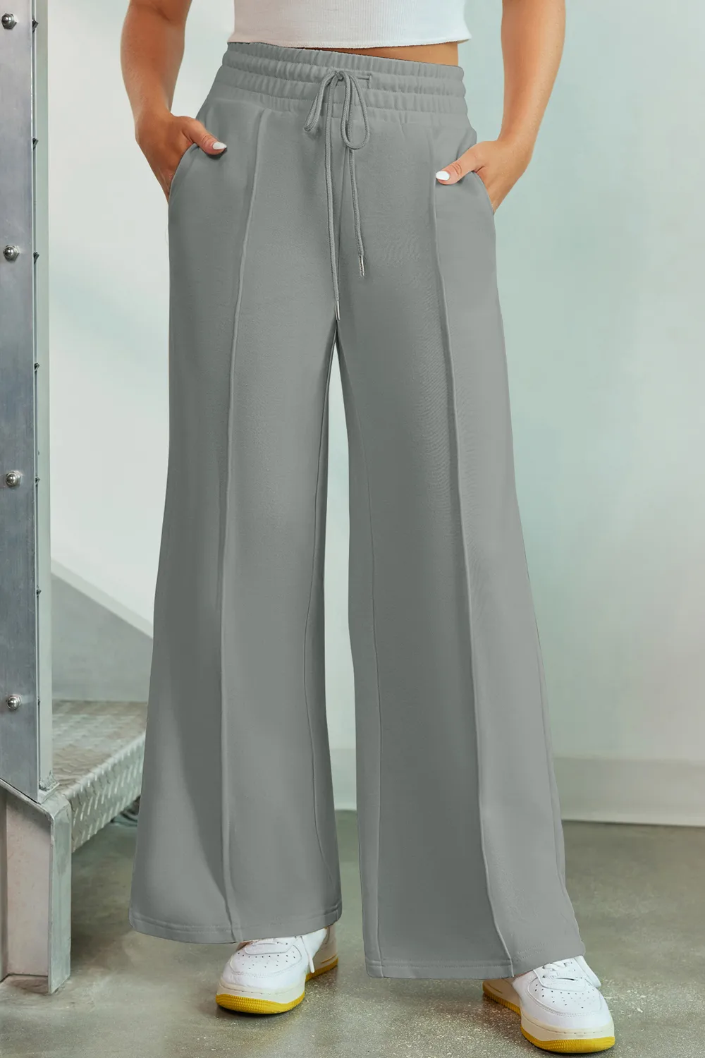 Drawstring Wide Leg Pants with Pockets, image 16