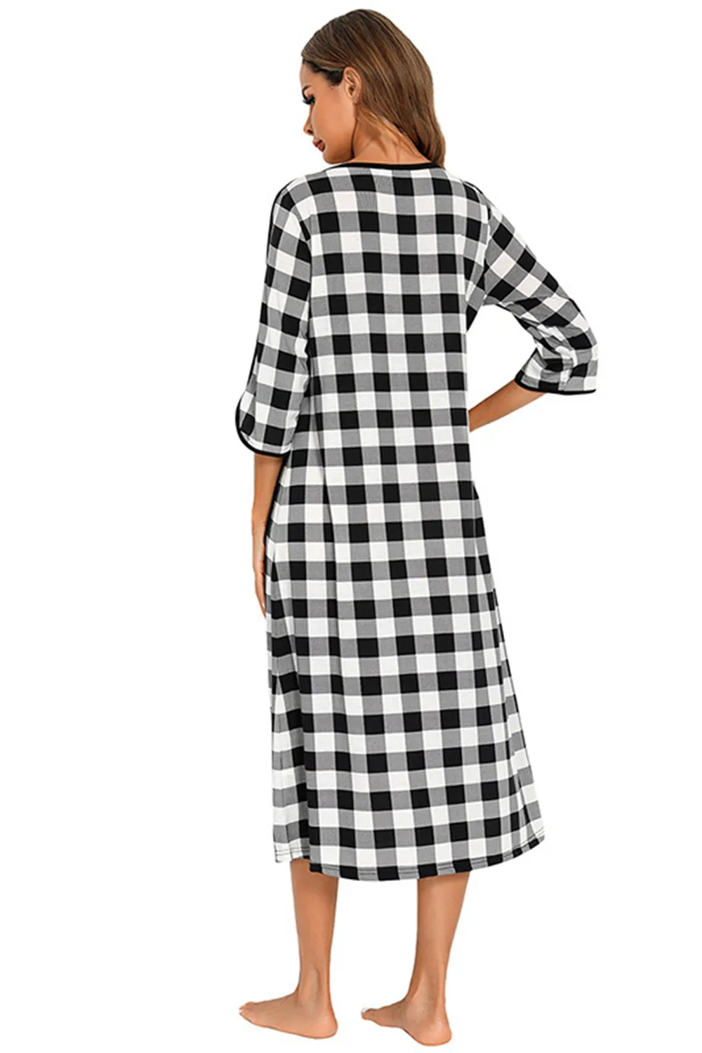 Round Neck Three-Quarter Sleeve Midi Night Dress, image 21