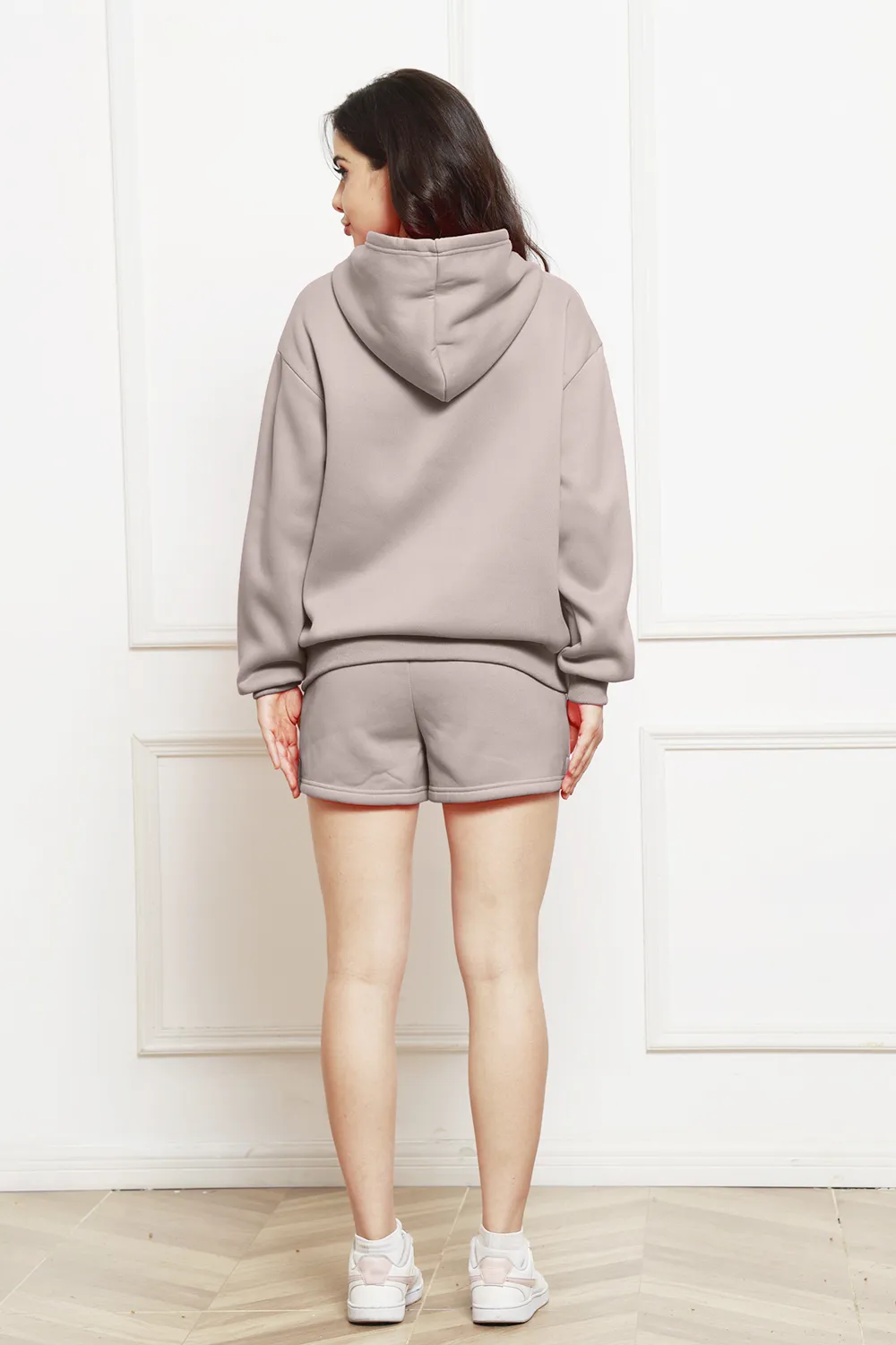 Drop Shoulder Long Sleeve Hoodie and Shorts Set, image 12