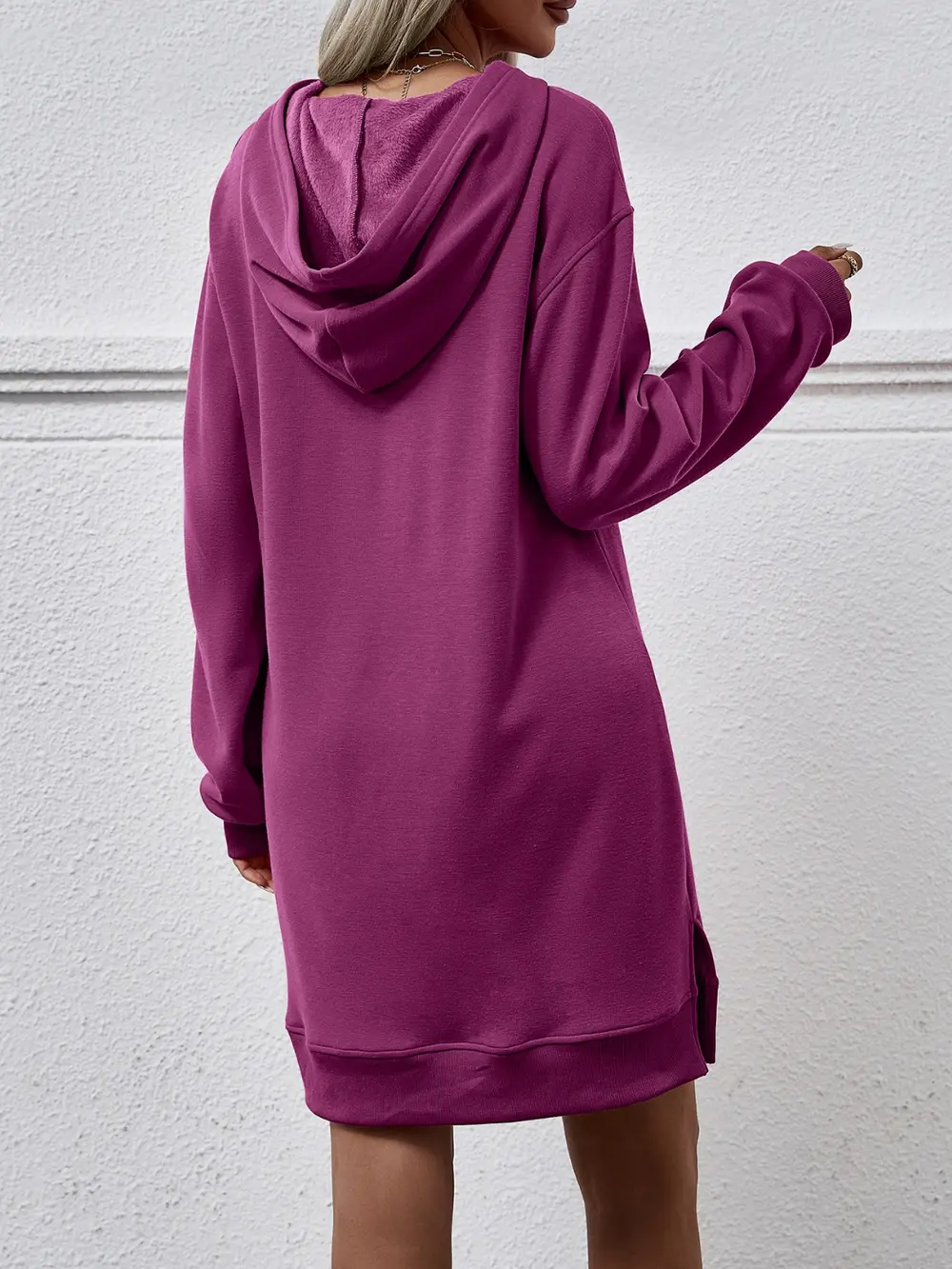 Slit Long Sleeve Hooded Dress with Pocket, image 12