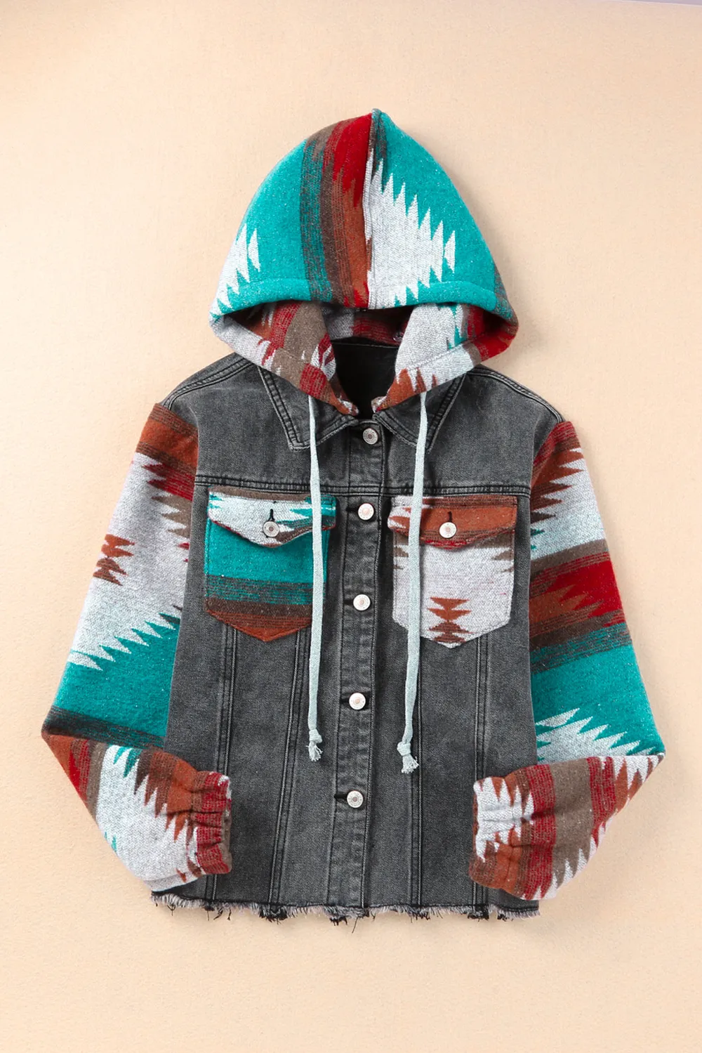Drawstring Hooded Pocketed Denim Jacket, image 9