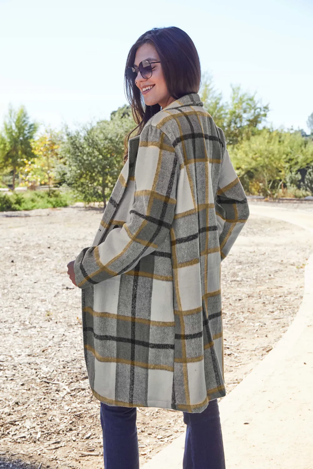 Full Size Plaid Button Up Lapel Collar Coat, image 22