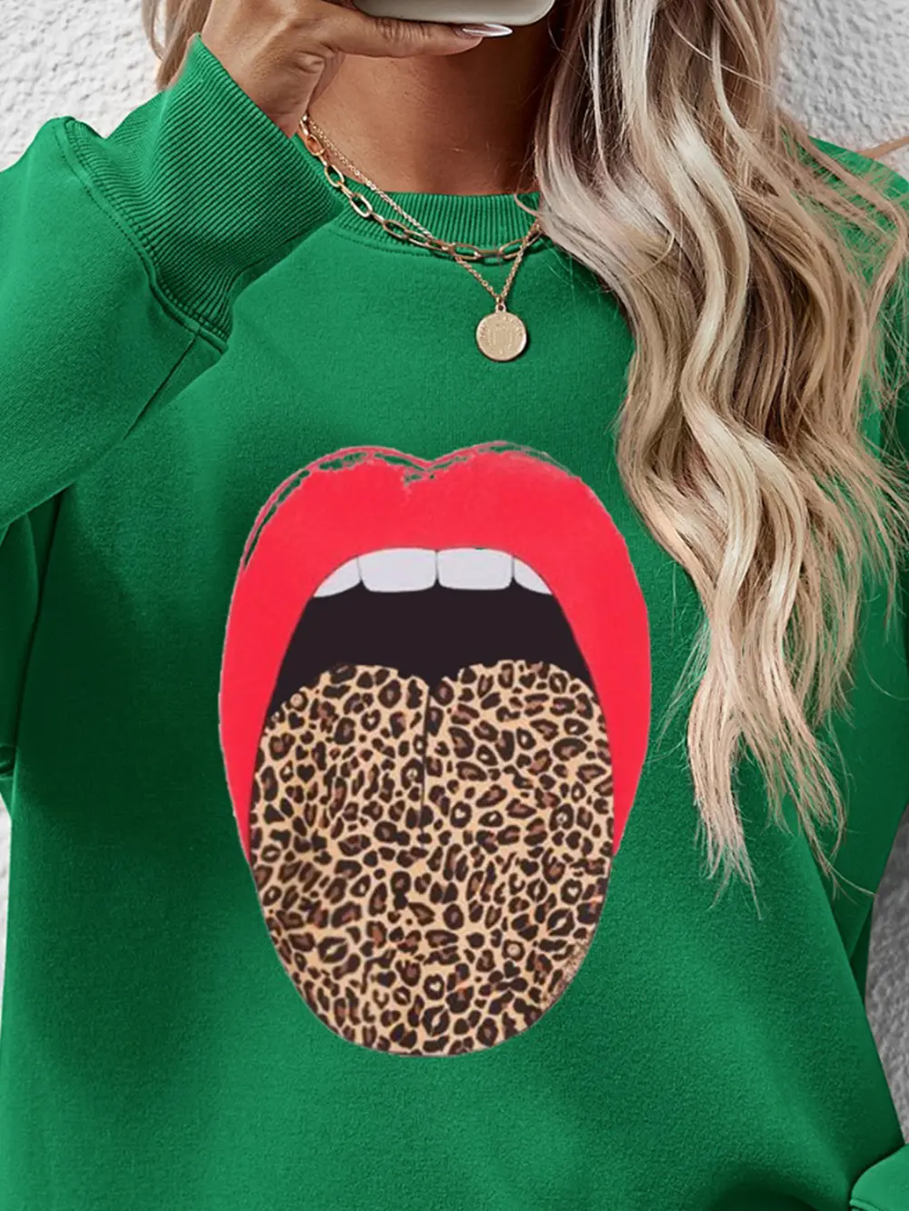Leopard Lip Graphic Round Neck Sweatshirt, image 21