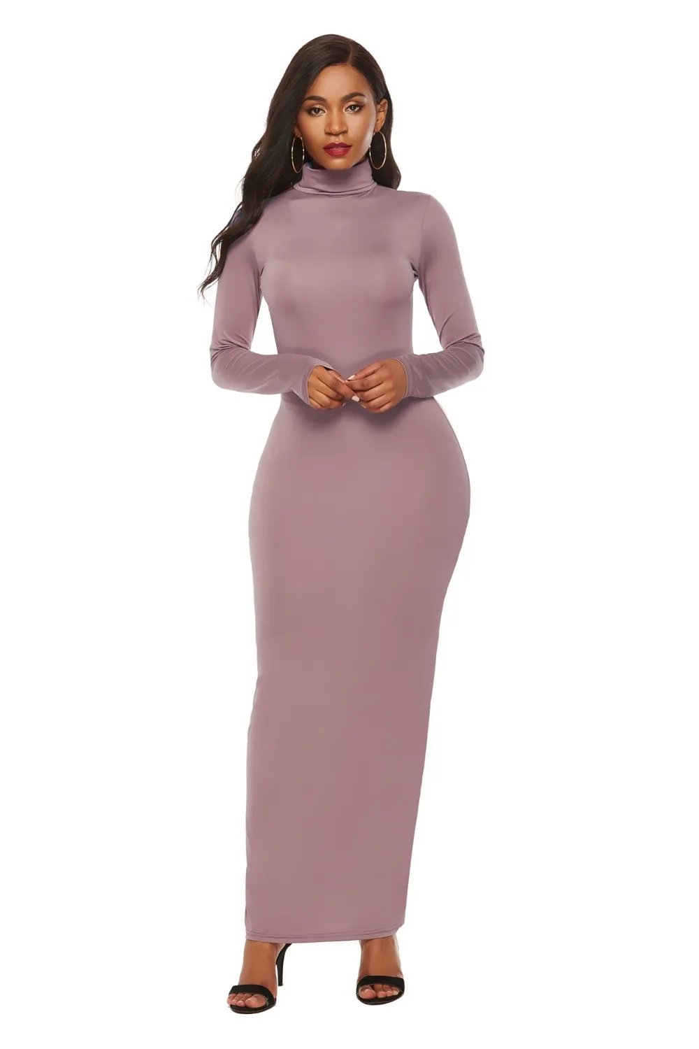 Mock Neck Long Sleeve Maxi Slim Dress, image 24
