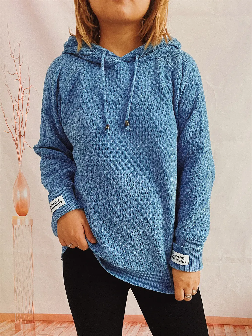 Drawstring Long Sleeve Hooded Sweater, image 15