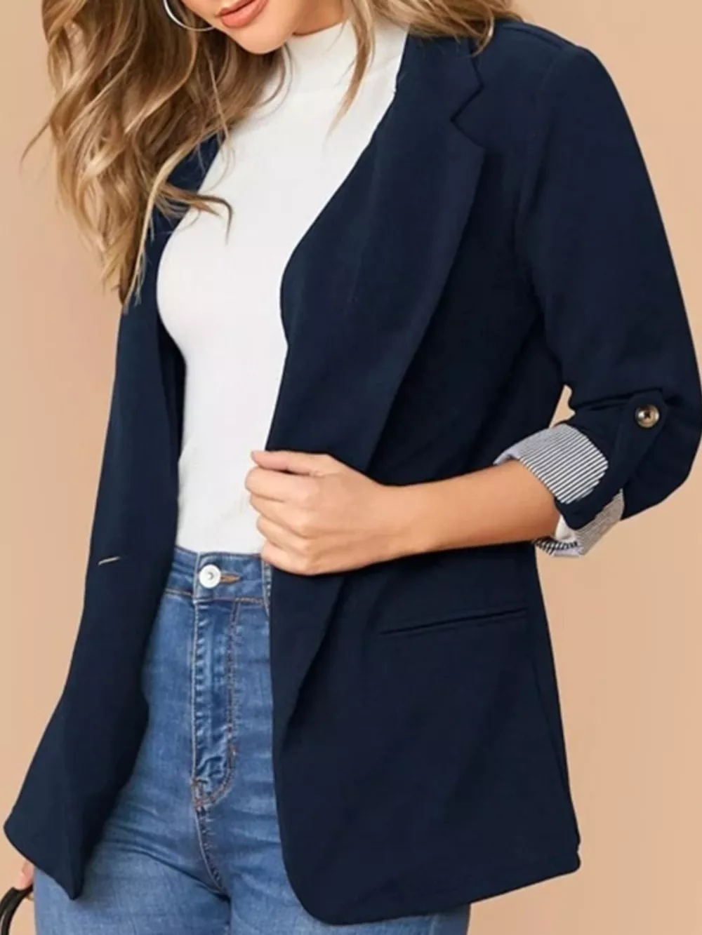 Lapel Collar Roll-Tab Sleeve Blazer, image 21
