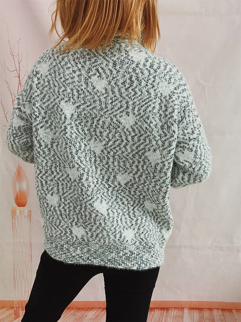 Heart Heathered Turtleneck Drop Shoulder Sweater, image 3
