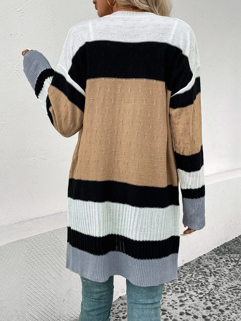 Color Block Open Front Drop Shoulder Cardigan, image 2