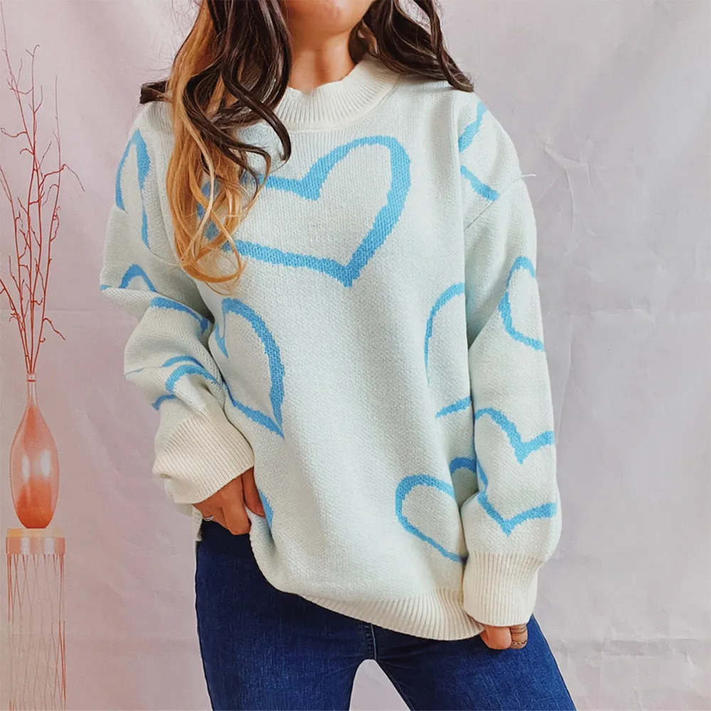 Heart Pattern Long Sleeve Sweater, image 10