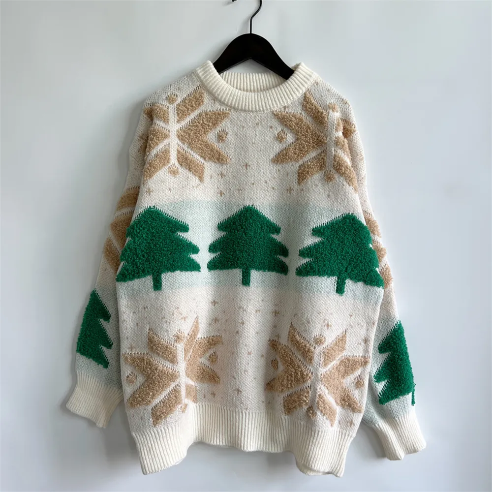 Snowflake Round Neck Long Sleeve Sweater, image 7