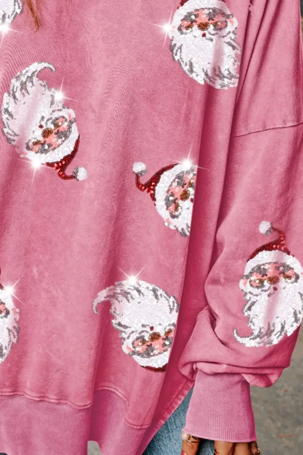 Sequin Santa Drop Shoulder Slit Sweatshirt, image 3