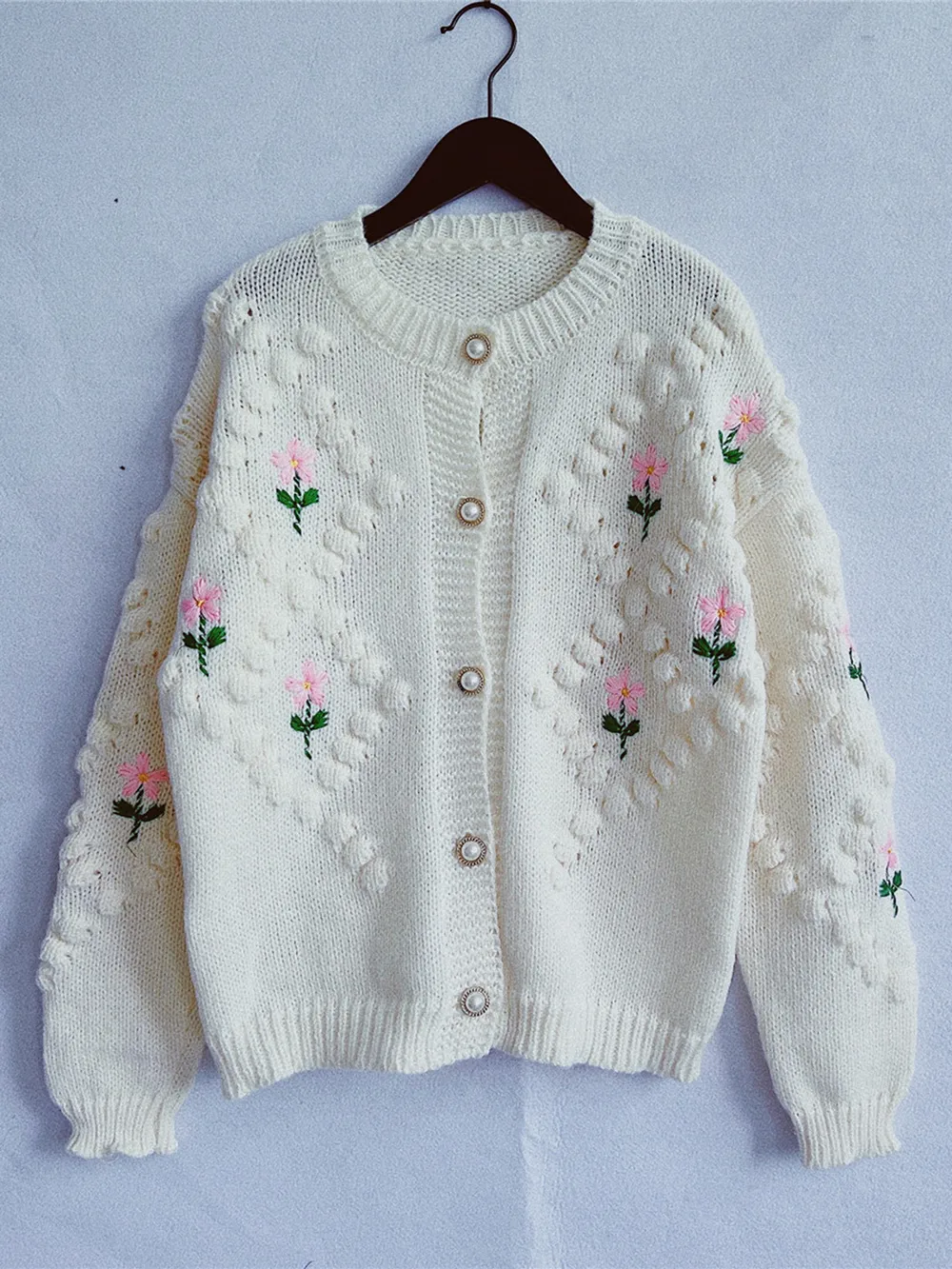 Floral Button Up Round Neck Long Sleeve Cardigan, image 2