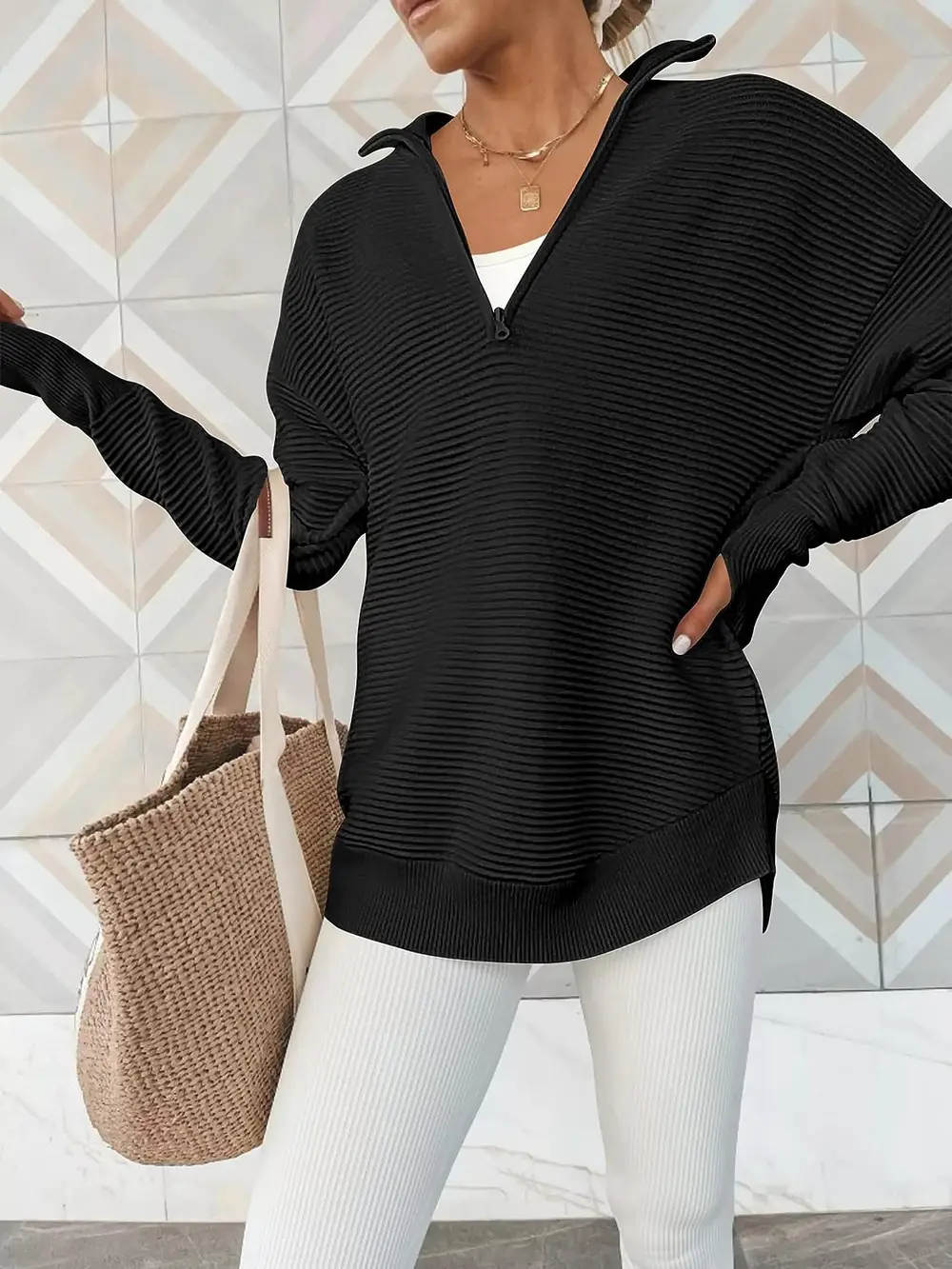 Half Zip Long Sleeve Knit Top, image 11