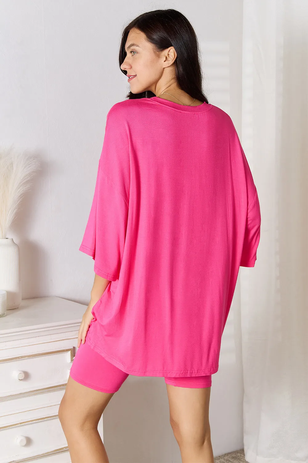 Full Size Soft Rayon Three-Quarter Sleeve Top and Shorts Set, image 12