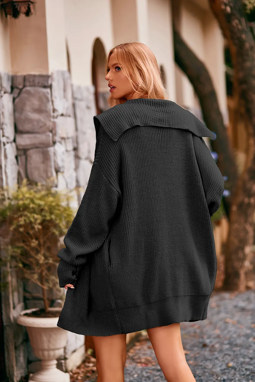 Collared Neck Button-Up Cardigan with Pockets, image 15