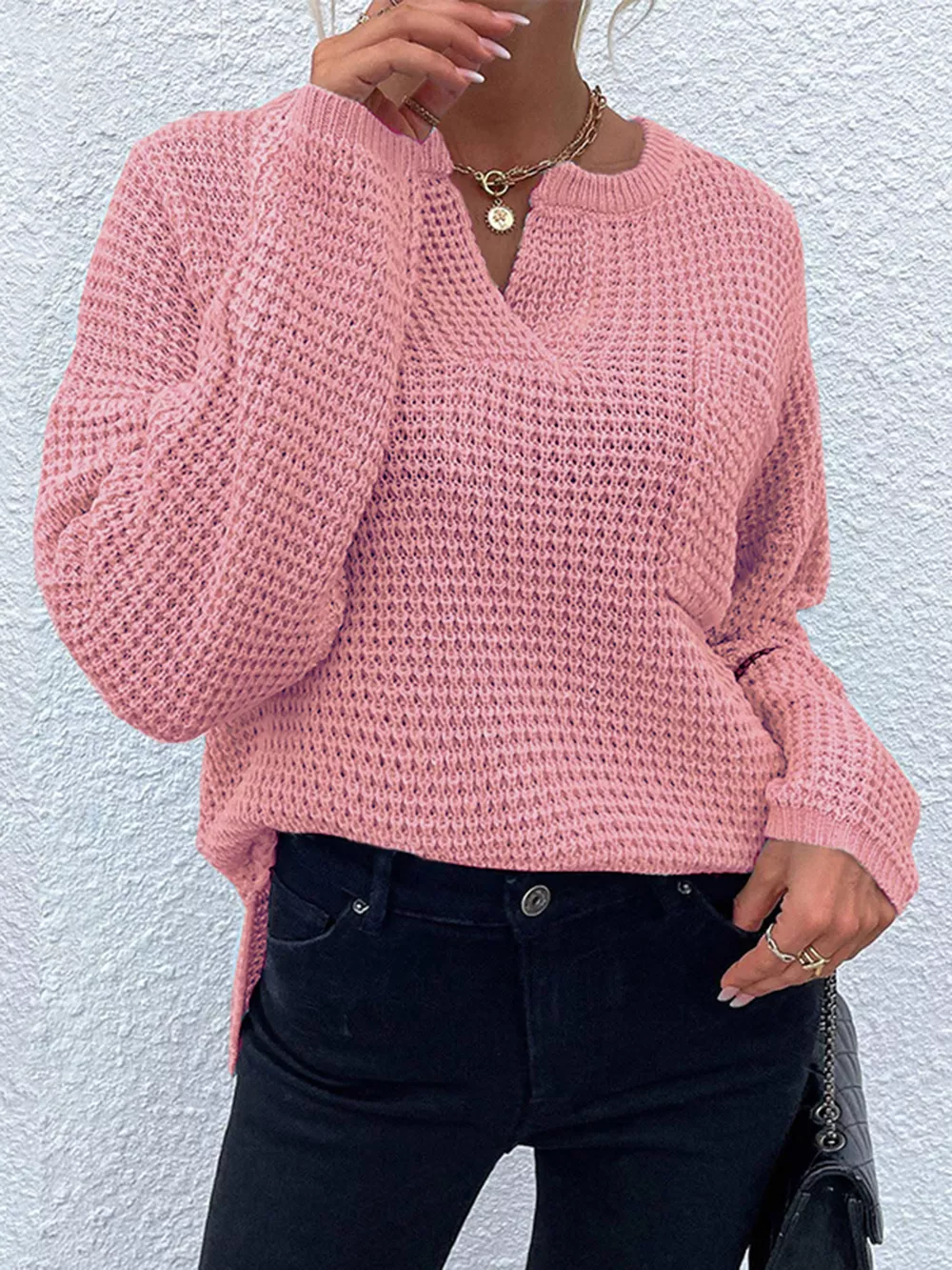 Notched Long Sleeve Sweater, image 2