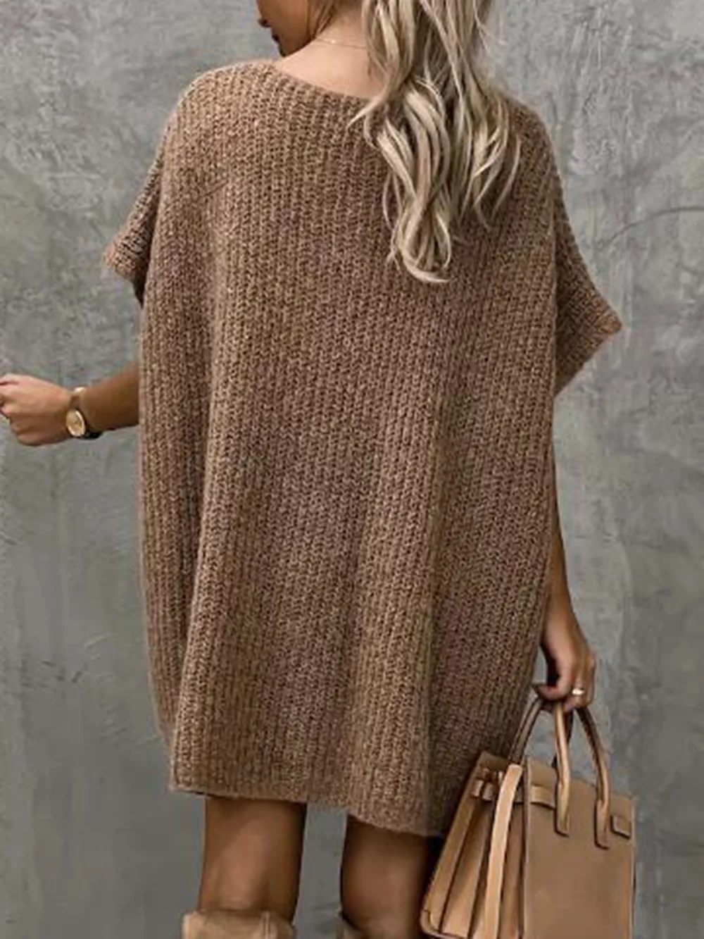 Short Sleeve Sweater Dress with Pockets, image 3