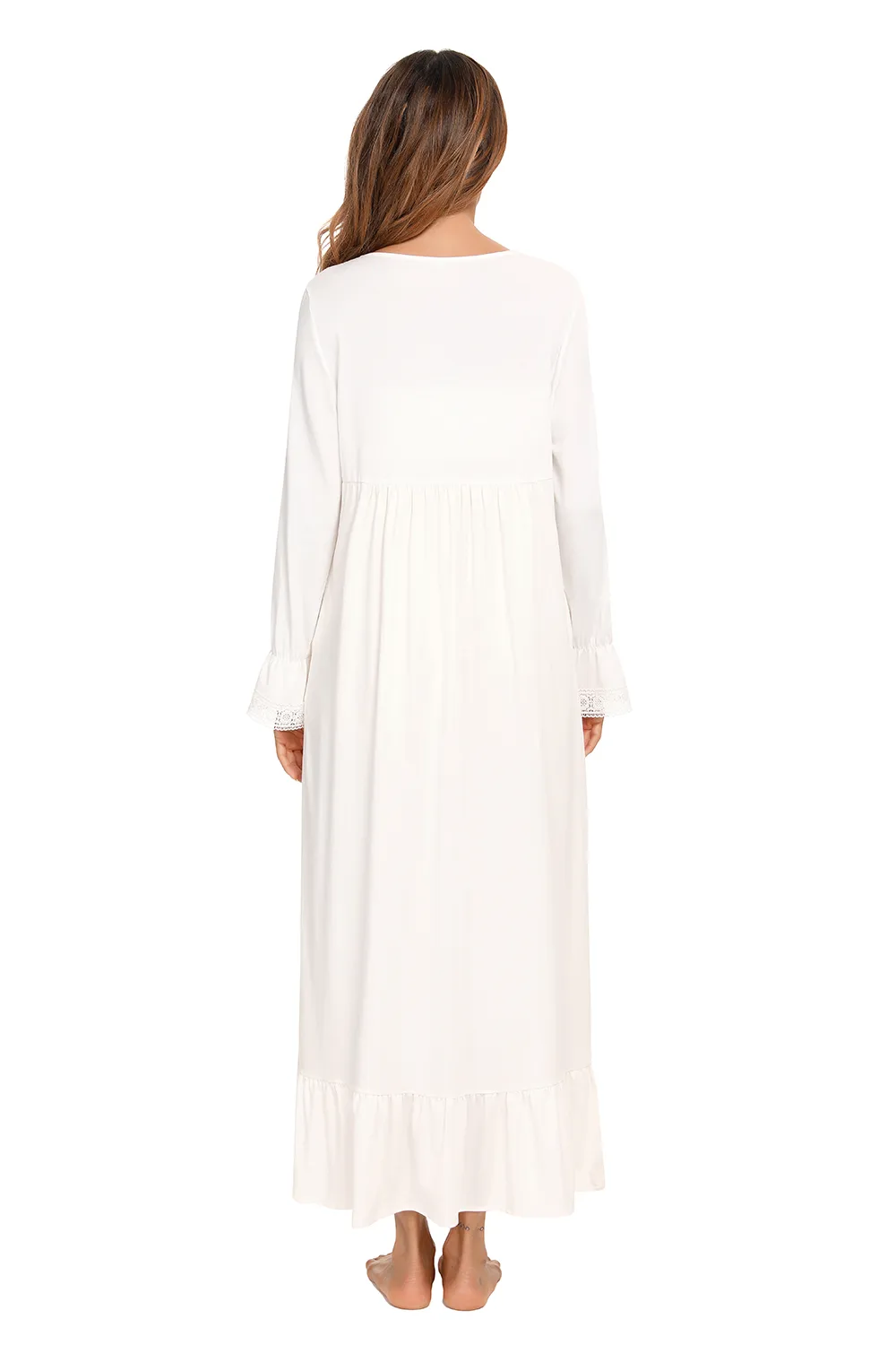 Lace Detail Square Neck Flounce Sleeve Night Dress, image 9