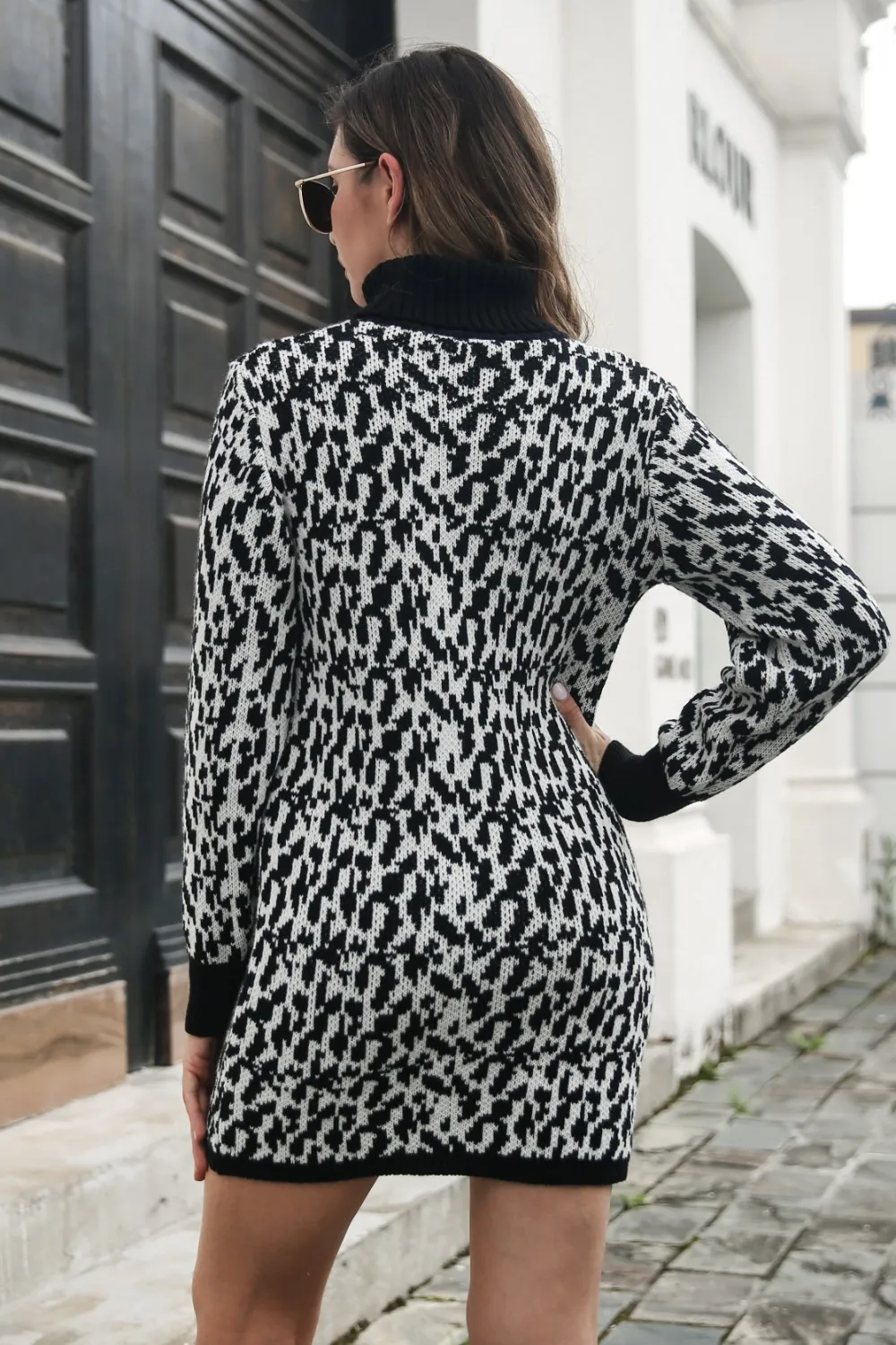 Heathered Turtleneck Mini Sweater Dress, image 2