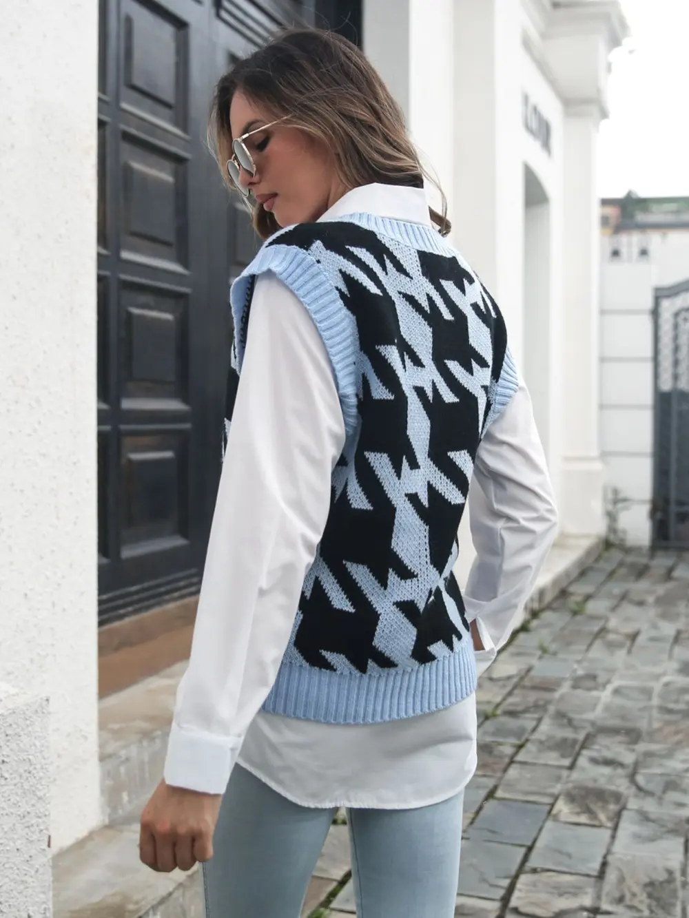Houndstooth V-Neck Sweater Vest, image 12