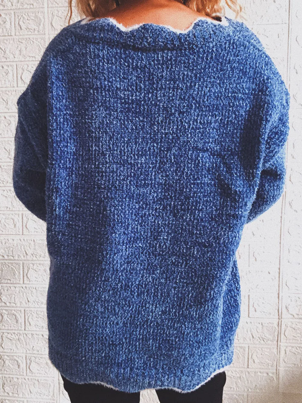 Notched Dropped Shoulder Long Sleeve Sweater, image 9