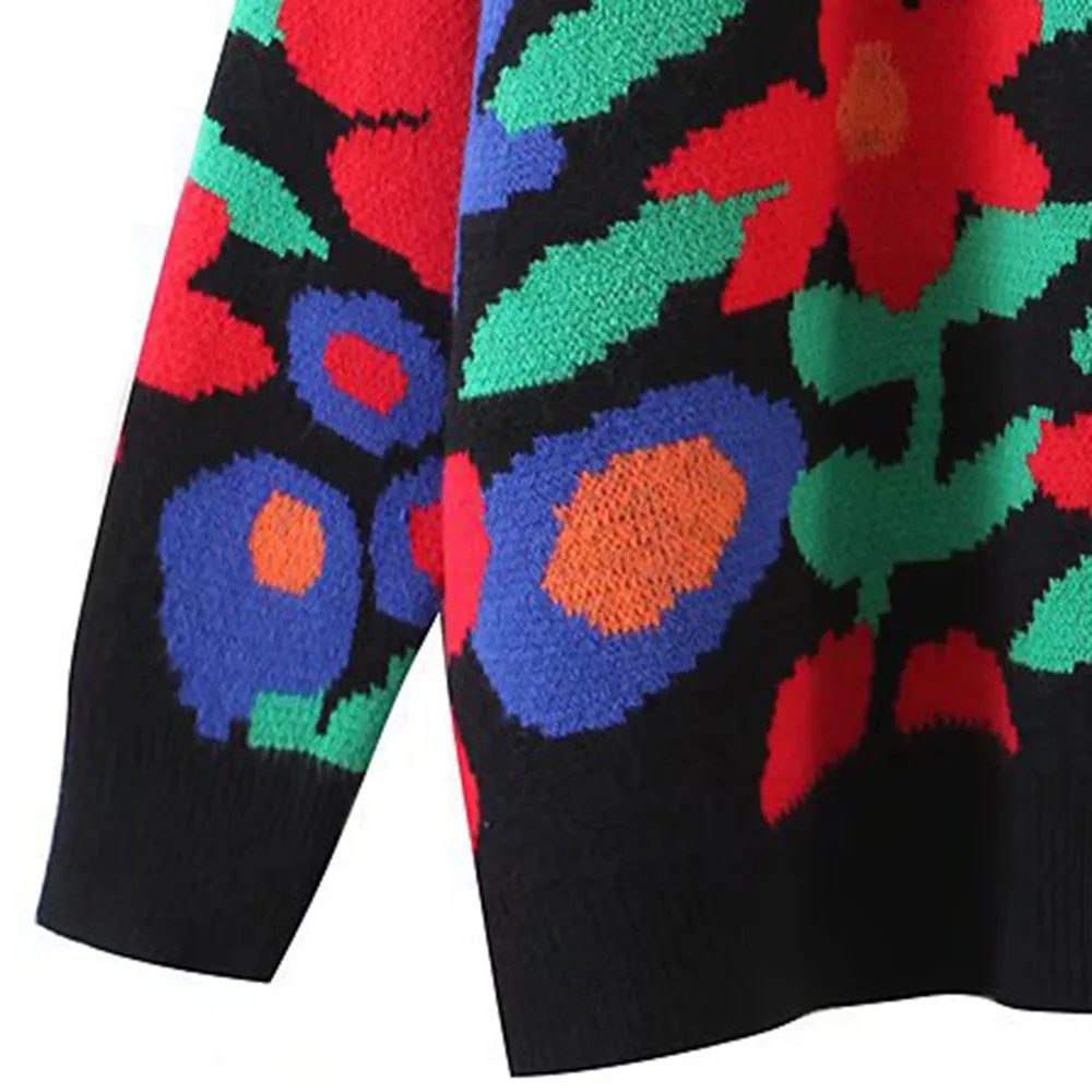 Floral Round Neck Drop Shoulder Sweater, image 7