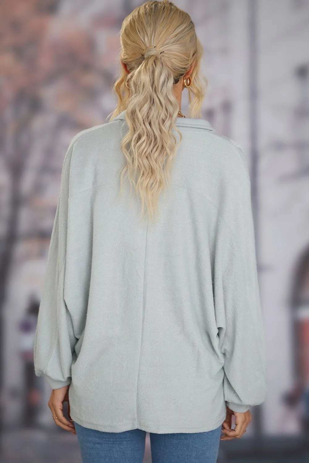 Full Size Half Button Collared Neck Long Sleeve Sweatshirt, image 2