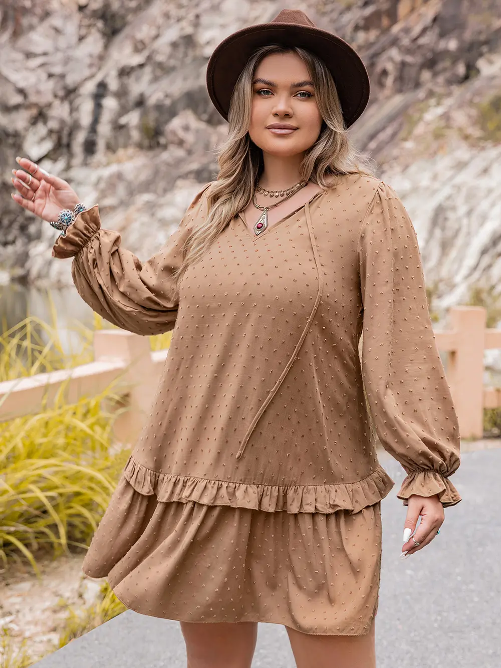 Plus Size Dot Flounce Sleeve Mini Dress, image 7