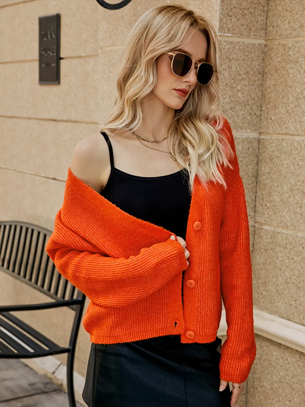 Dropped Shoulder Button Up Cardigan, image 4