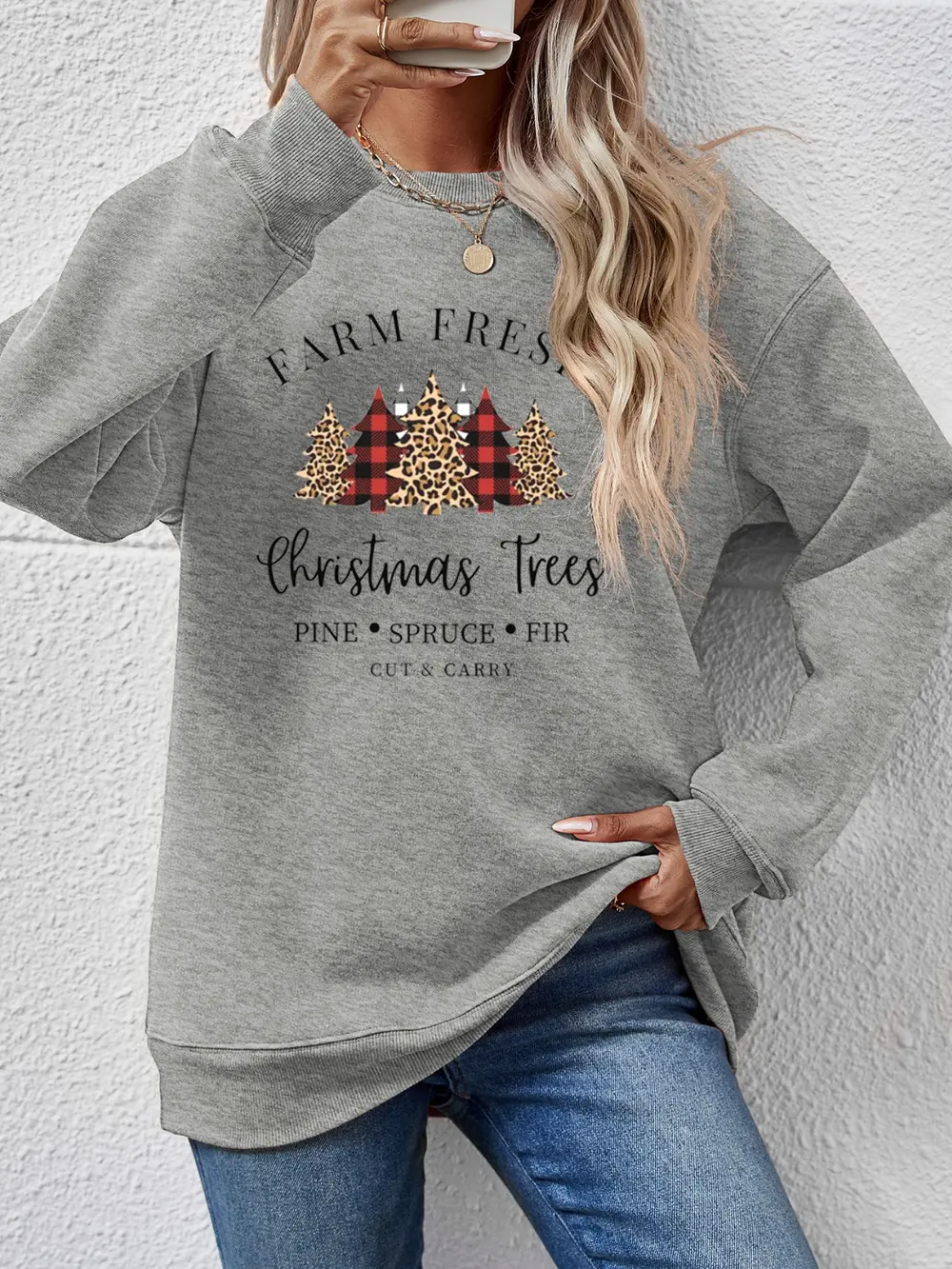 Graphic Round Neck Long Sleeve Sweatshirt, image 8