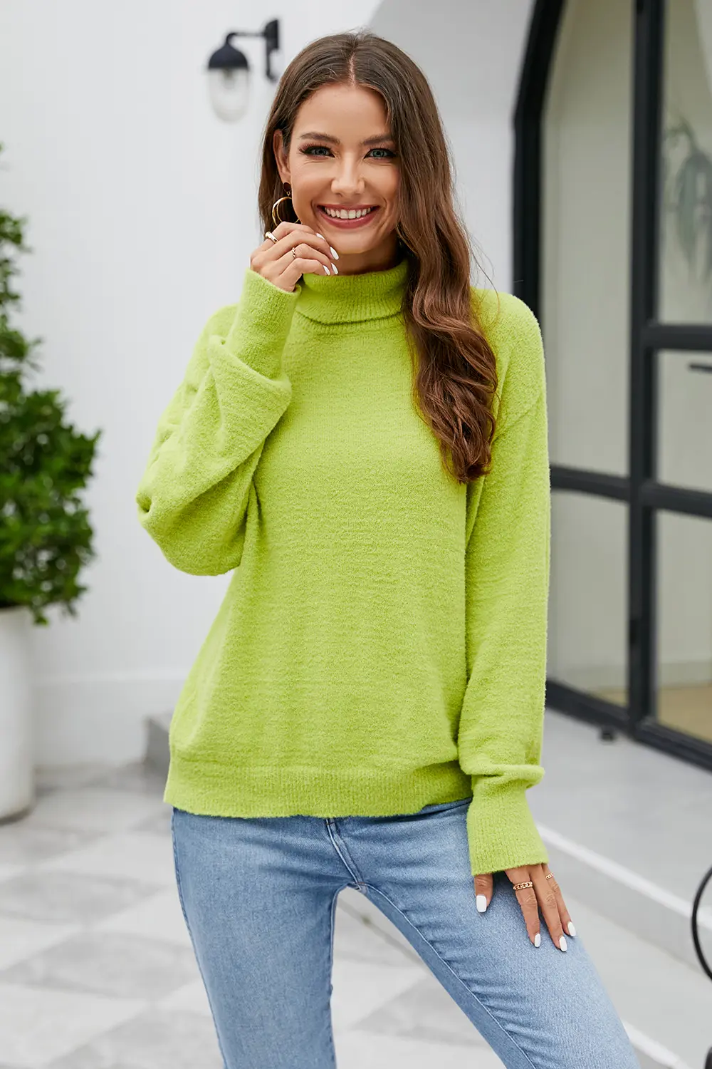 Mock Neck Dropped Shoulder Long Sleeve Sweater, image 4