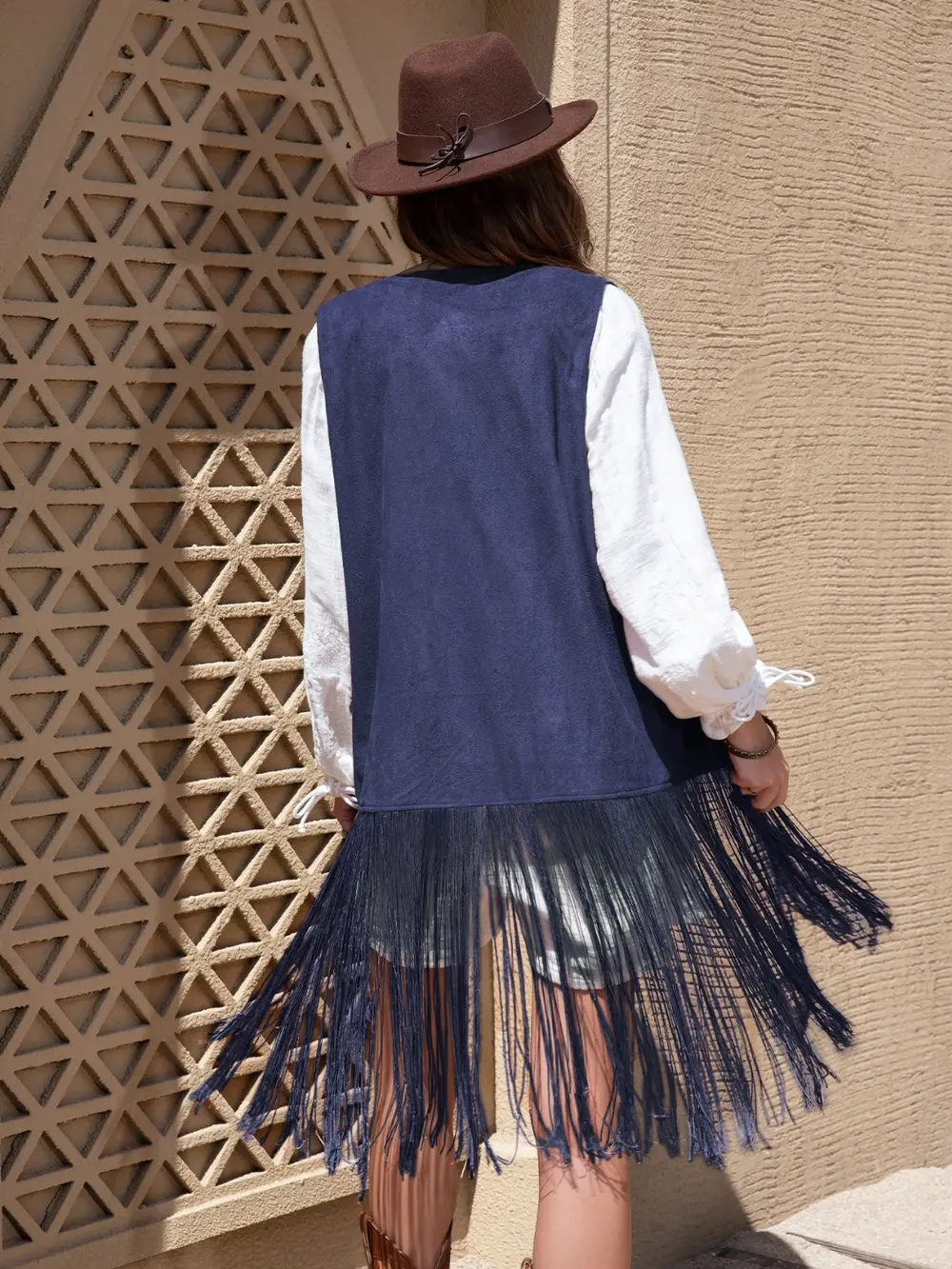 Faux Suede Fringe Hem Open Front Vest, image 13