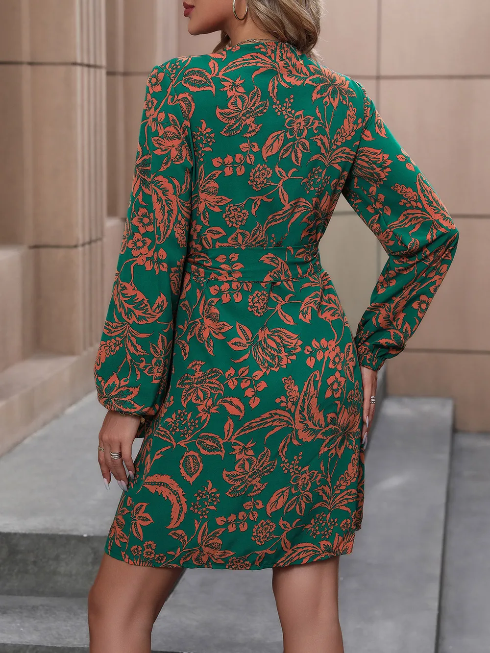 Floral Balloon Sleeve Mini Dress, image 2