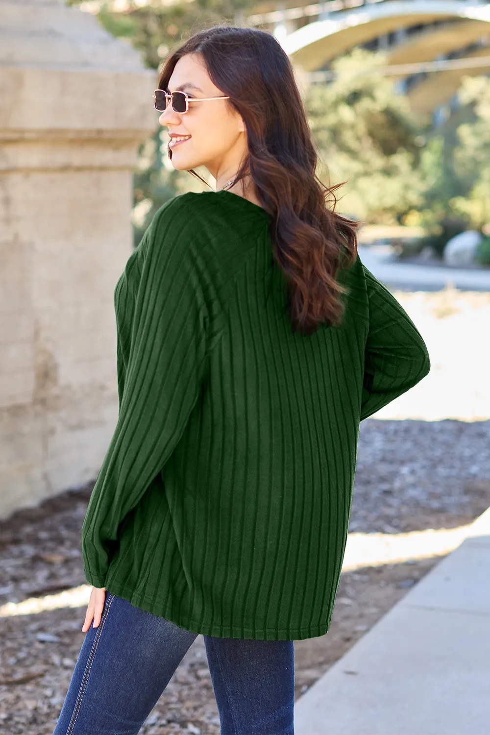 Full Size Ribbed Round Neck Long Sleeve Knit Top, image 11