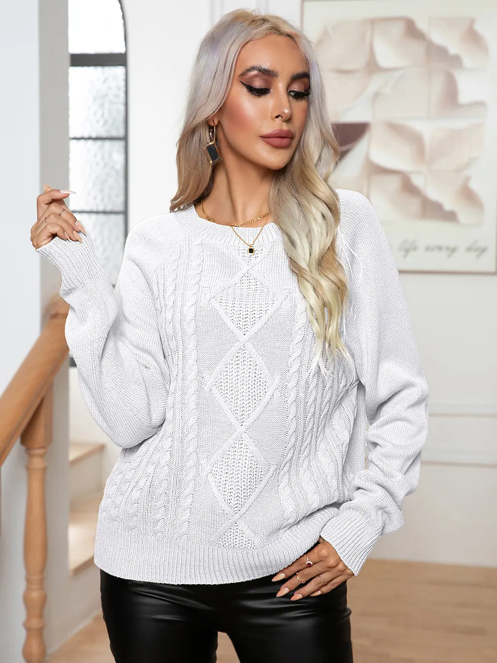 Cable-Knit Long Sleeve Sweater, image 7