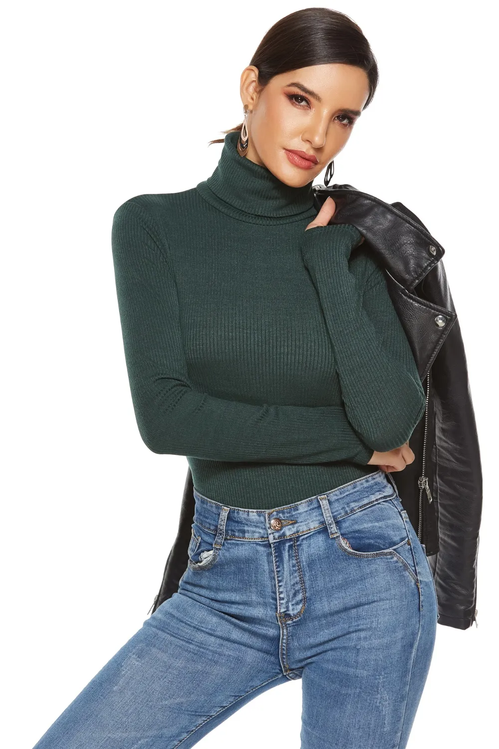 Ribbed Turtleneck Long Sleeve Bodysuit, image 15