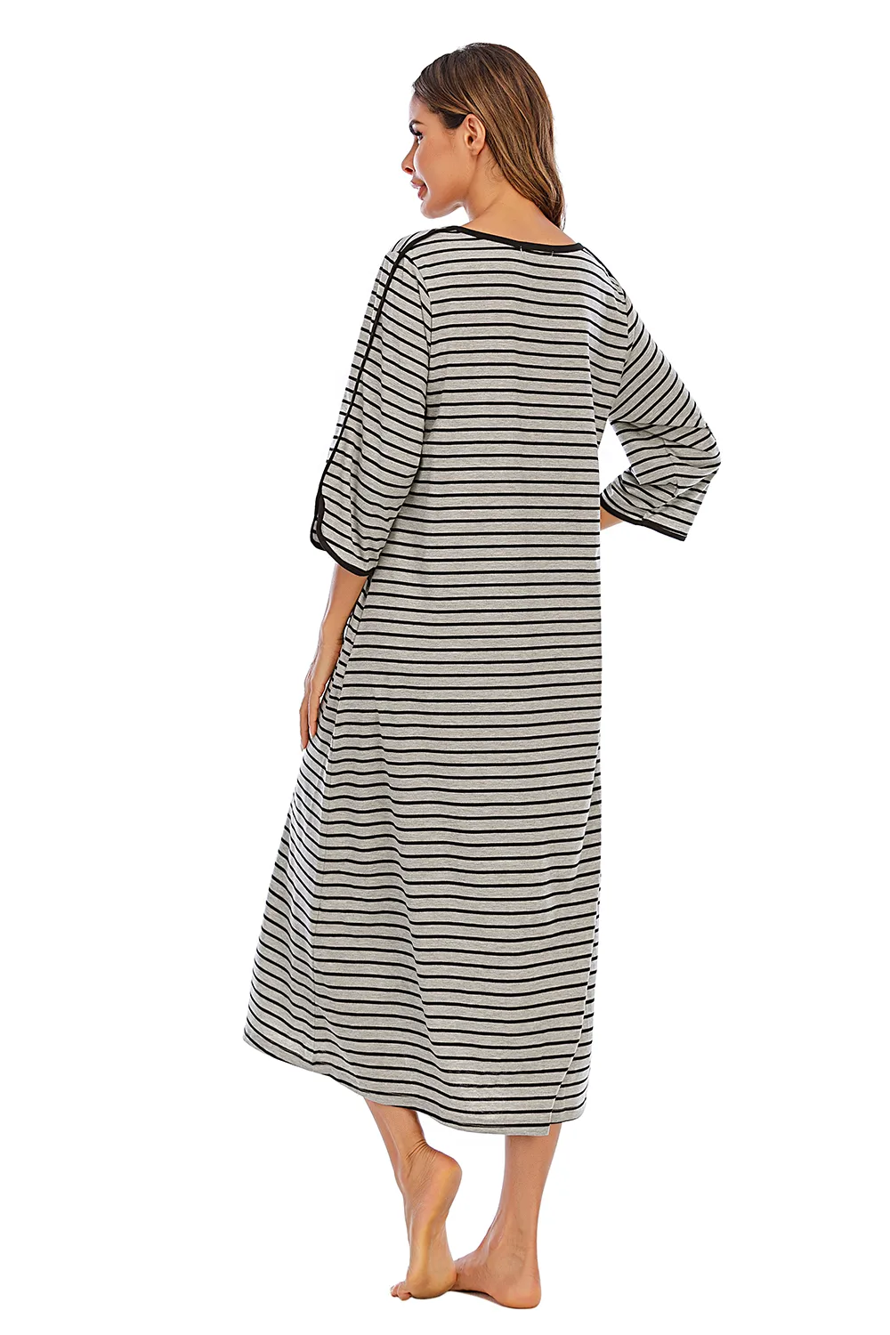 Round Neck Three-Quarter Sleeve Midi Night Dress, image 16