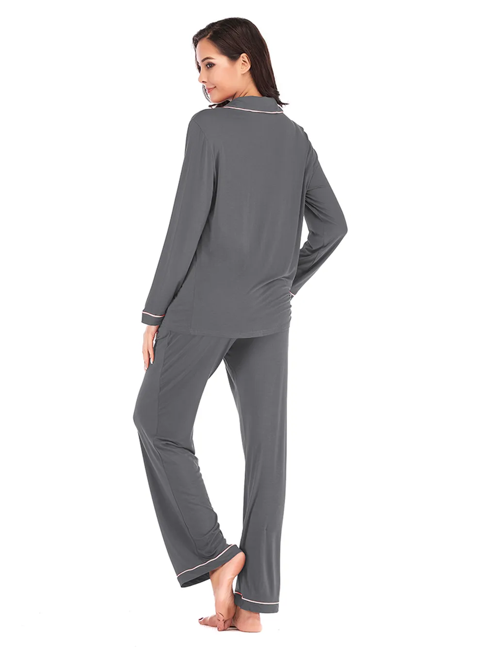 Collared Neck Long Sleeve Loungewear Set with Pockets, image 24
