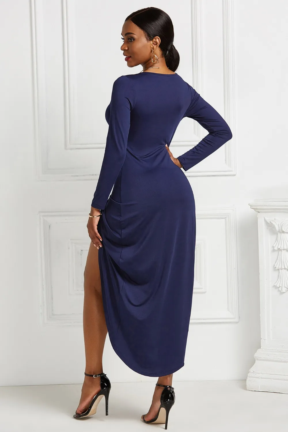 High-low Ruched Surplice Long Sleeve Dress, image 21