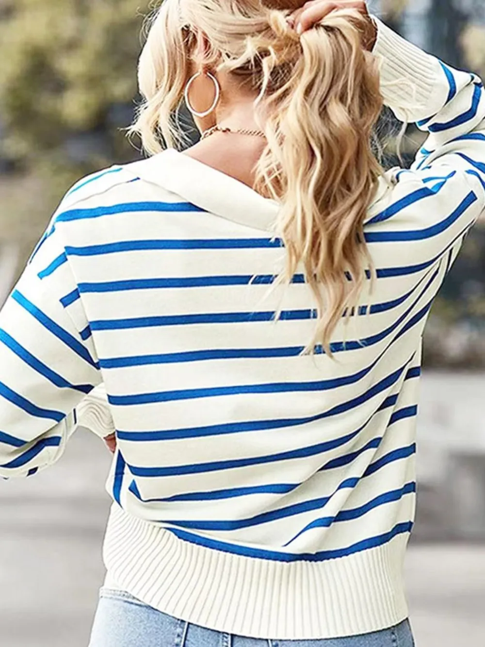 Striped Collared Neck Knit Top, image 6