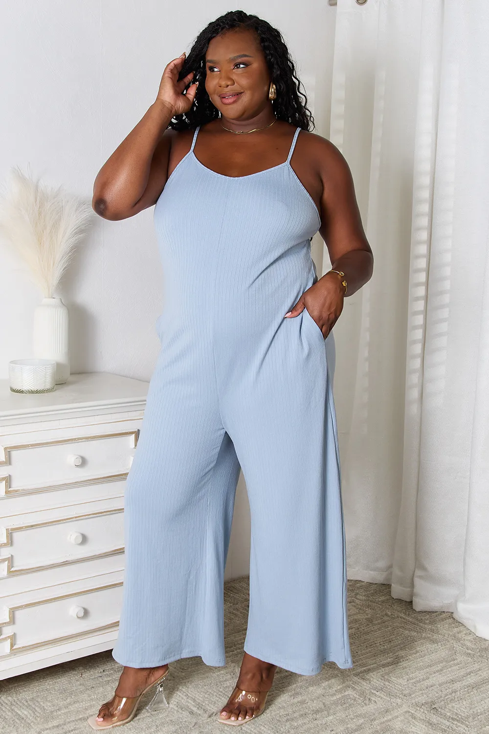Full Size Spaghetti Strap V-Neck Jumpsuit, image 14